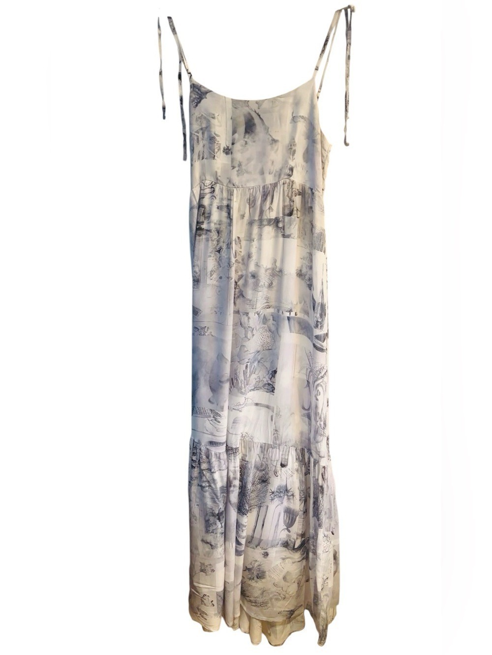 Ocean pattern Flowy Tiered maxi dress sz XS (fits a small/ med)  coastal lined